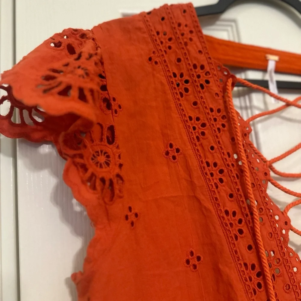 Free People Rust Orange Lace-Up Eyelet Mini Dress